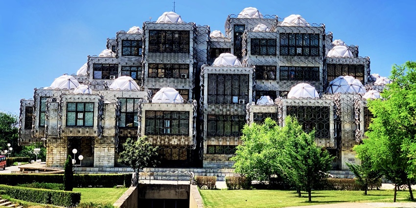A unique architectural masterpiece in Pristina, featuring a futuristic design with domes