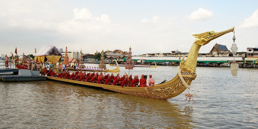 Majestic golden swan-shaped barge used in Thai royal ceremonies and processions.