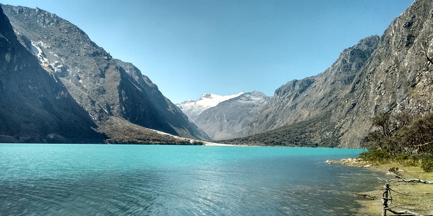 An image of Laguna Llanganuco, a nearby attraction along The Santa Cruz Trek in Peru