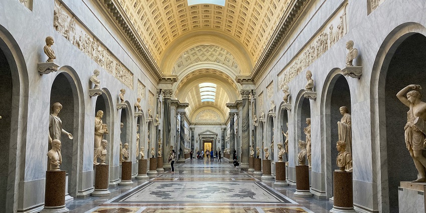 An image of the interior of the Vatican Museum in Italy, one of the historical museums in Europe