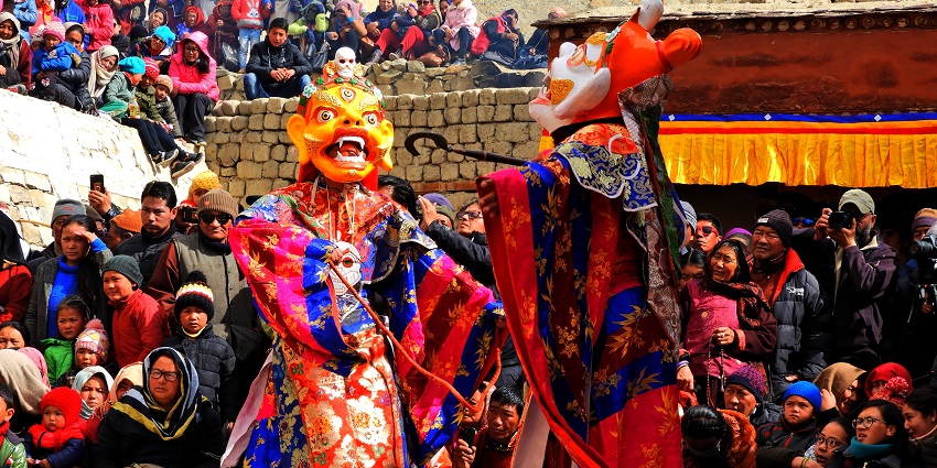 An Image of cham dance during time of Thiksey Gustor, one of the Buddhist festivals in India