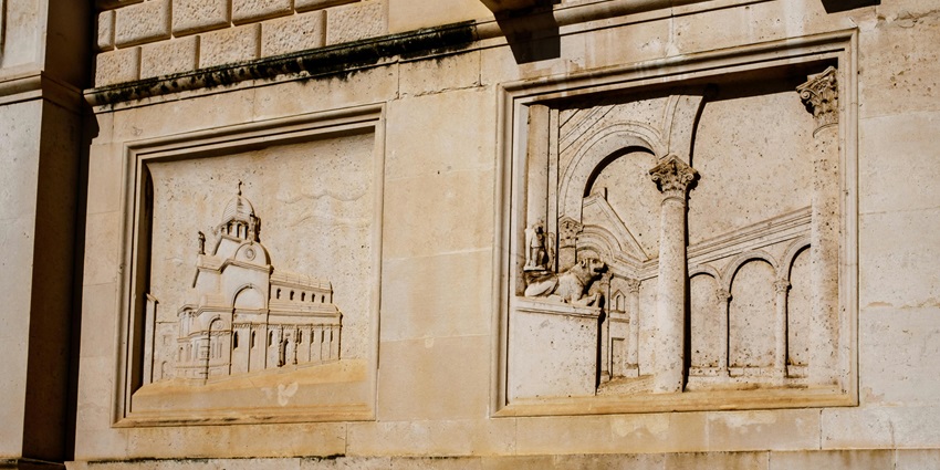 A close-up picture of the intricately carved stone details in Aspendos theatre.