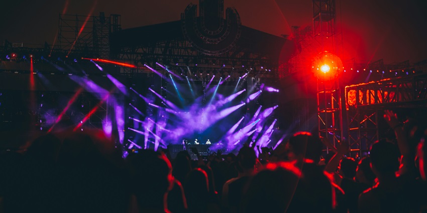 A view of the creative decoration of the stage during a top music festival in the world.
