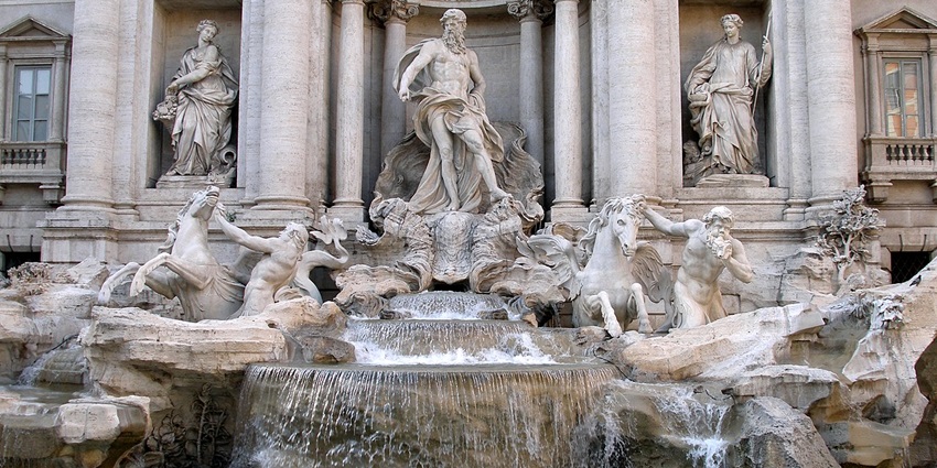 Famous Baroque fountain, known for coin-throwing tradition for wishes.
