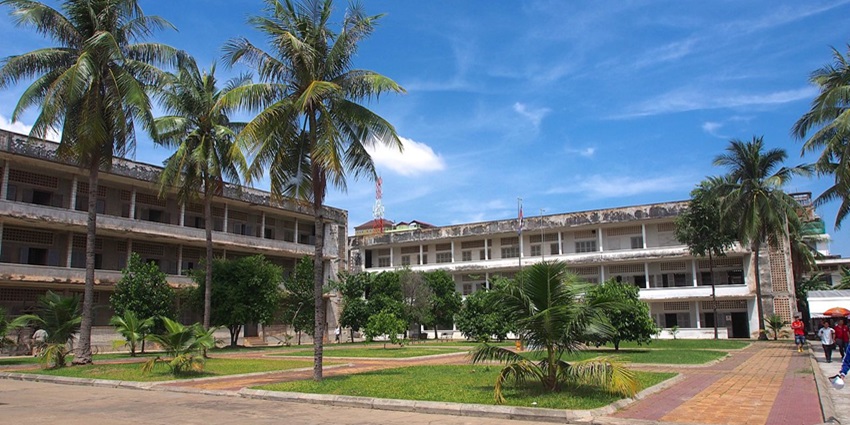 A chilling display of prisoner photographs at Tuol Sleng jail museum in Cambodia, a former Khmer Rouge prison.