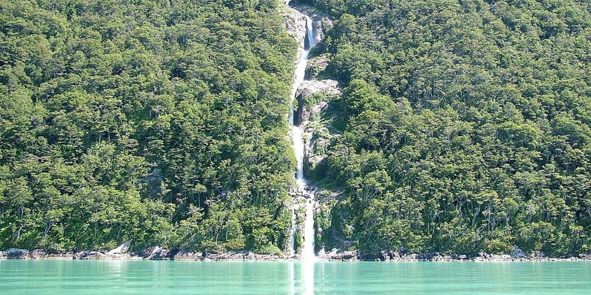 A View of the scenic Última Esperanza Sound near Torres del Paine National Park.