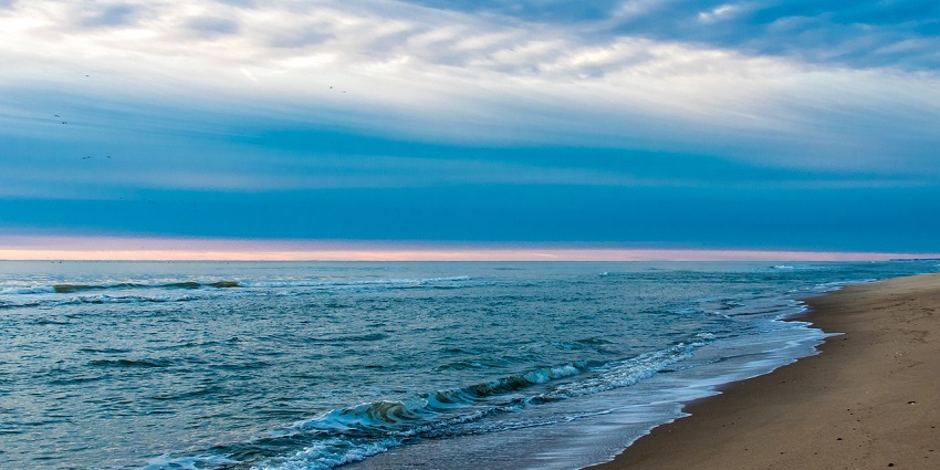 Golden sands meeting the endless blue ocean waves during daylight