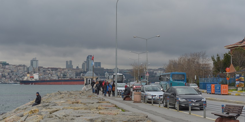 A charming street in Üsküdar, lined with traditional Turkish cafes.