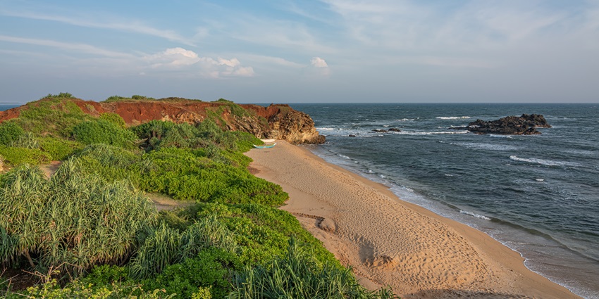 An aerial view of Ussangoda Nature Park, a relaxing place to visit in Hambantota.