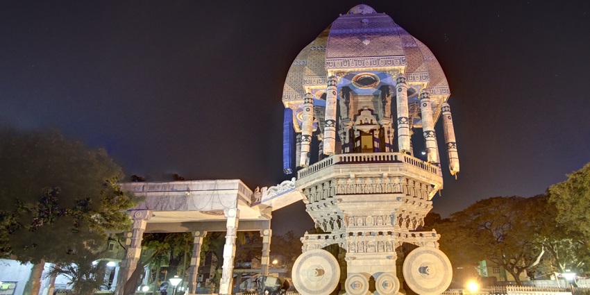 An image showing the grand structure of Valluvar Kottam in Chennai.