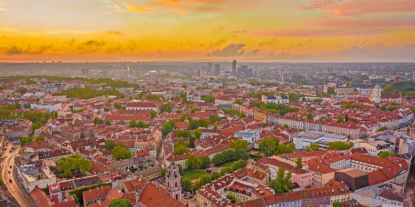 Scenic sunset image of the beautiful Vilnius Old Town in Lithuania