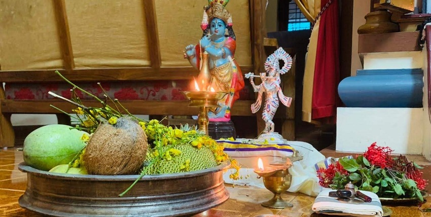 An image of a beautiful idol of an Indian deity worshipped during the festival of Vishu.
