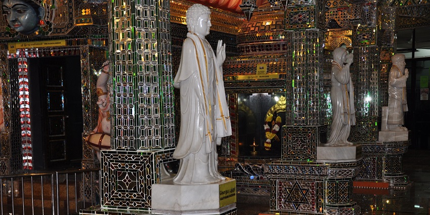 A view of the stunning interiors of the glass temple, Sri Rajakaliamman Glass Temple.