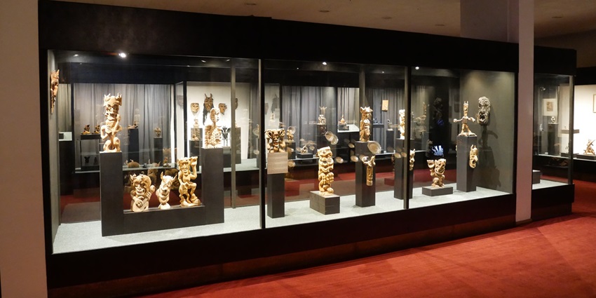 Inside the Zmuidzinavičius Museum displaying an eerie collection of devil sculptures.