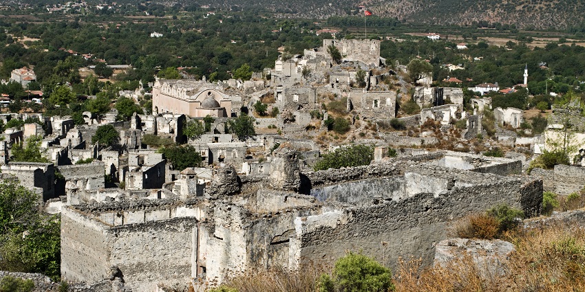 An image of the ghost town of Kayaköy in Turkey, showcasing Things To Do in Fethiye.