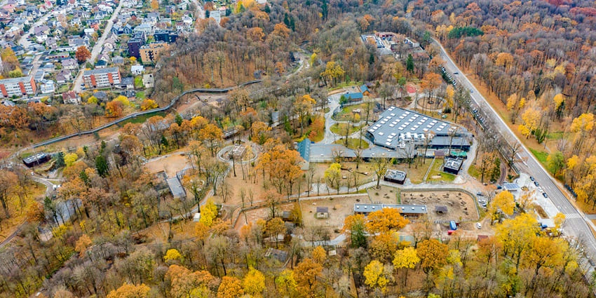 A view of Kaunas Zoo showing animal enclosures and animals for wildlife lovers.