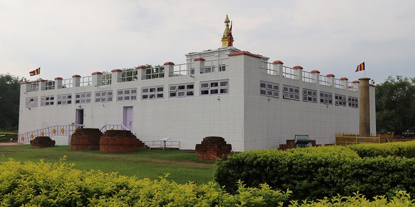 The Maya Devi Temple in Lumbini, a sacred pilgrimage site looking stunning in daylight