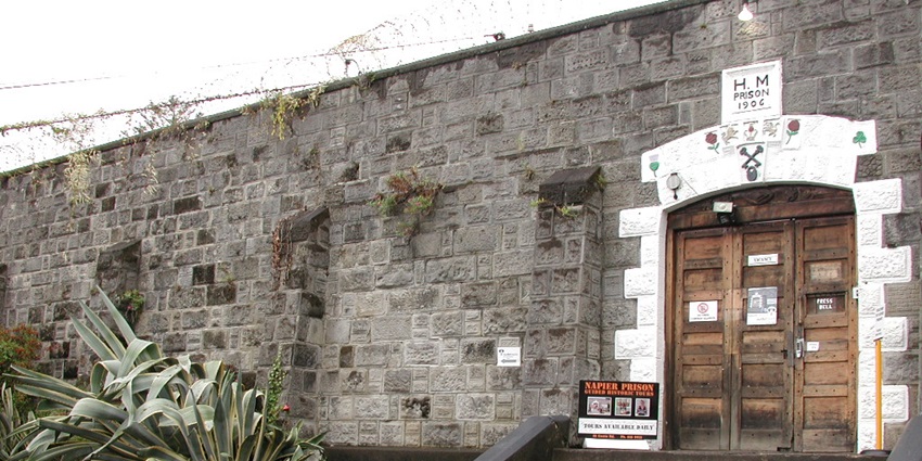 Image of H.M. Prison 1906 entrance, exploring this is one of the most unique things to do in Napier