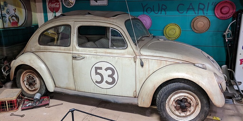 An image showing the vintage Herbie car on display at Volo Auto Museum, Volo, Illinois.