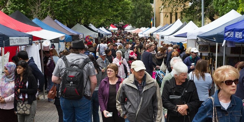 An image of the Salamanca Market, one of the things to see in Hobart, Australia.