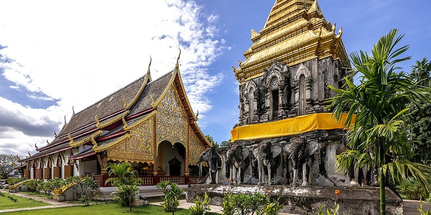 View of Wat Chiang Man, the oldest of Chiang Mai temples, featuring its historic structures.