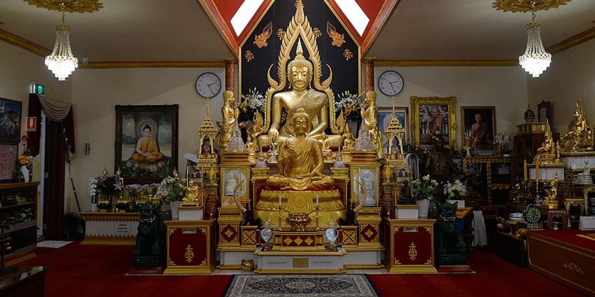 Interior of Wat Dhammadharo temple which is one of the buddhist temples in Australia.