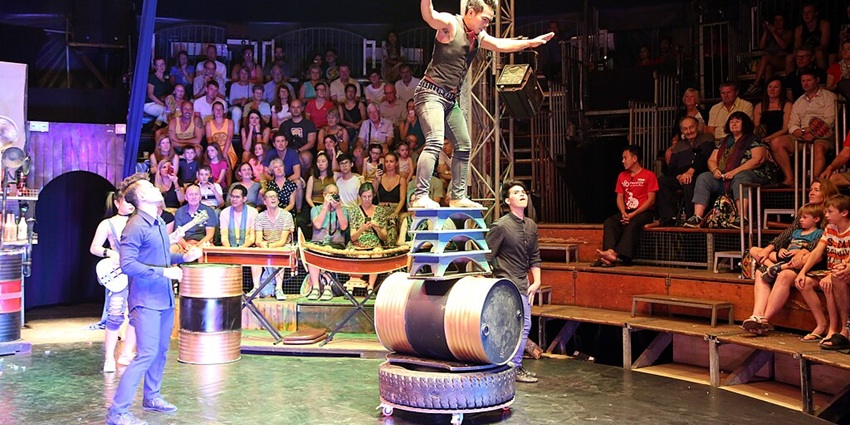 An image of a crowd watching Cambodian circus, one of the things to do in Cambodia in March.