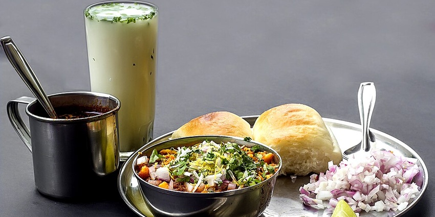 Kolhapuri Misal Pav, a popular dish served at a restaurant in Kolhapur, Maharashtra.