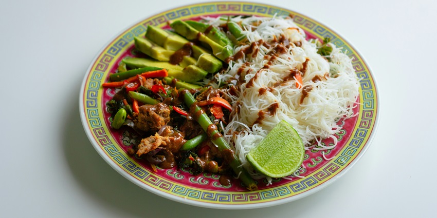 Authentic Bhutanese cuisine served at a restaurant nearby