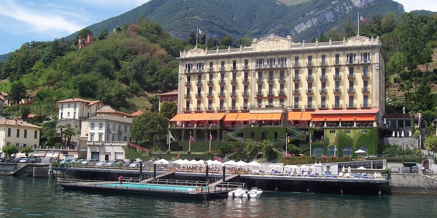 The Grand Hotel Tremezzo on Lake Como, with elegant architecture and scenic lake views.