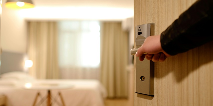 A door opened by guests at one of the guest houses near Mount Kinabalu in Sabah