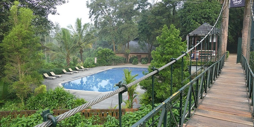 An image of one of the top resorts near Heart Lake in Wayanad, the Vythiri Resort.