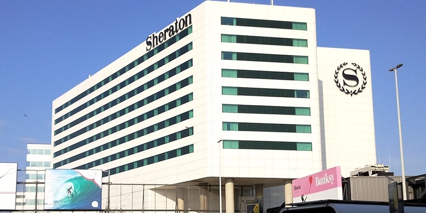 Sheraton Hotel at Amsterdam Airport Schiphol, a modern hotel near the airport terminal.