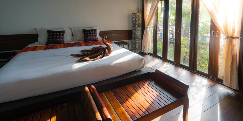 A picture of a hotel room, an accommodation neat the Asiatique The Riverfront, Bangkok.