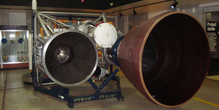 An image of LR87 Rocket engine at the Wings Over the Rockies Air and Space Museum
