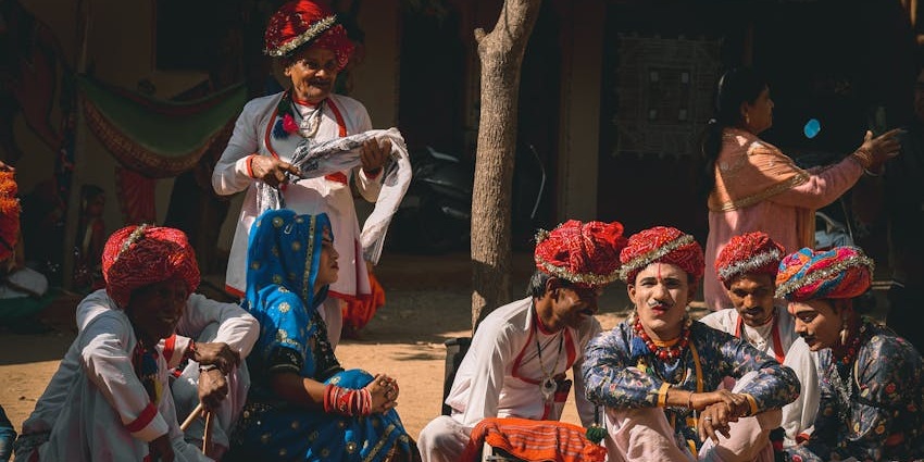 Vibrant scene of traditional Rajisthani performers from the Winter Festival