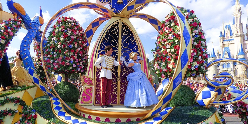 Festival of Fantasy Parade at Magic Kingdom featuring Princess Garden Unit at the largest theme park in the world.