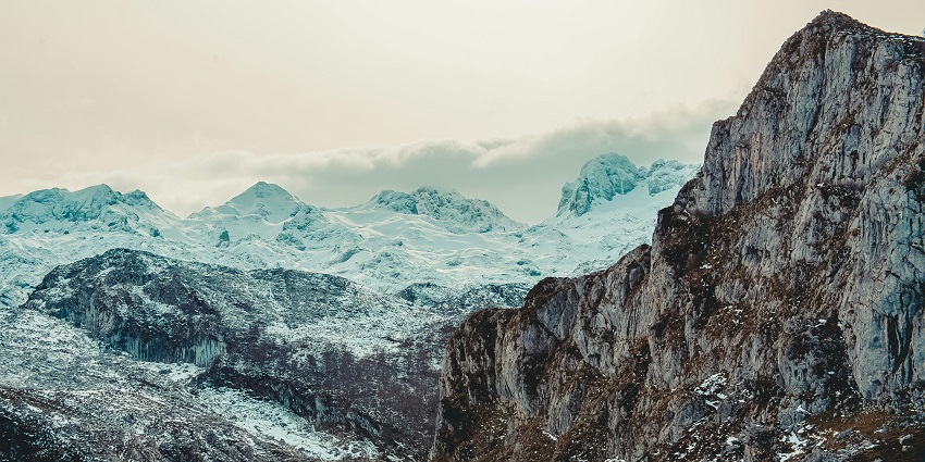 Mount Kanchenjunga from the Zemu Glacier with its east face completely covered in snow