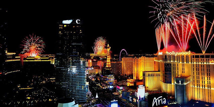 A nighttime view of Las Vegas, one of the best places to have New Year parties in resorts.