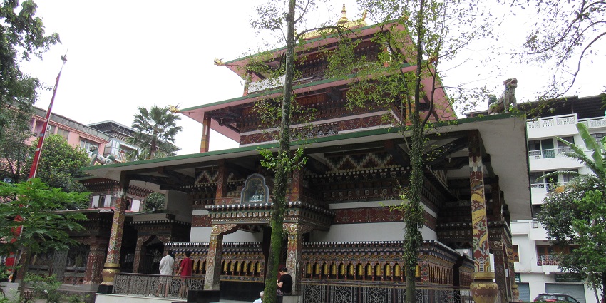 Entrance area of Zangto Pelri Lhakhang located in this town of Bhutan