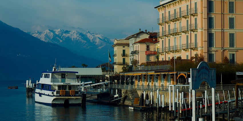 View of Bellagio, known for its idyllic scenery, botanical gardens, and vibrant town life.