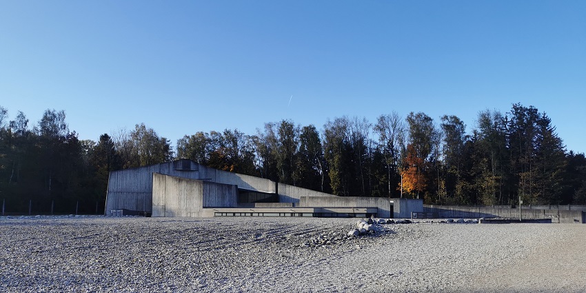 Stunning view of Dachau Concentration Camp Memorial buildings and grounds in Germany