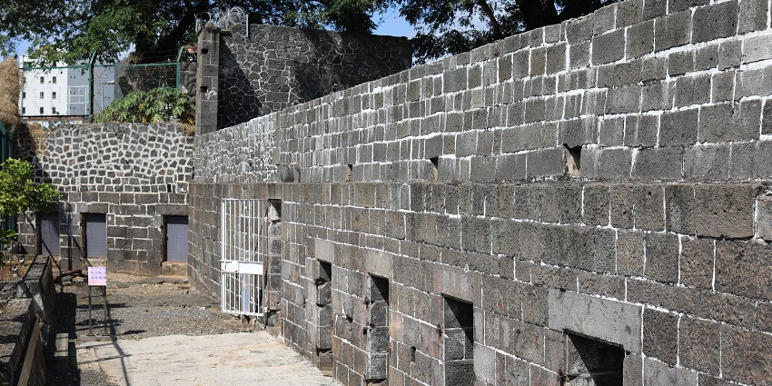 Exterior view of Aapravasi Ghat Museum in Port Louis, a UNESCO World Heritage Site.