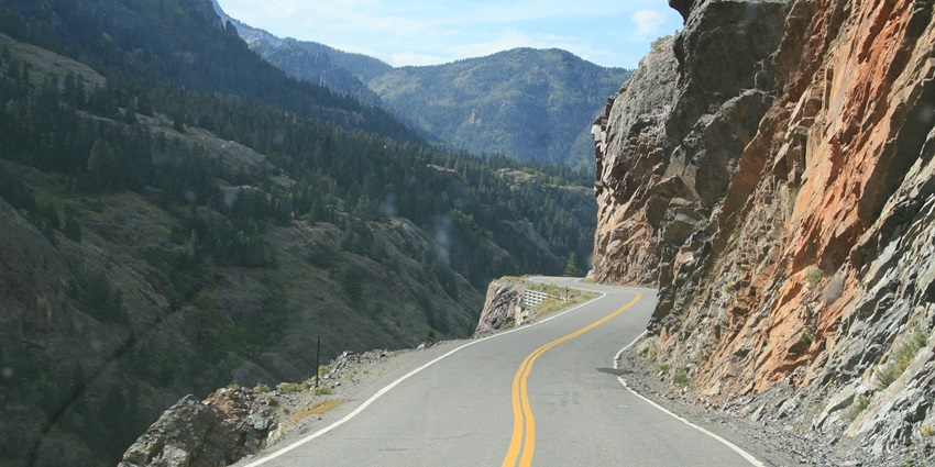 Scenic image of the beautiful Million Dollar Highway in the San Juan mountains