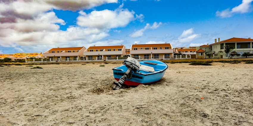 A boat on the shore of a beach in Cape Verde Island in Afria