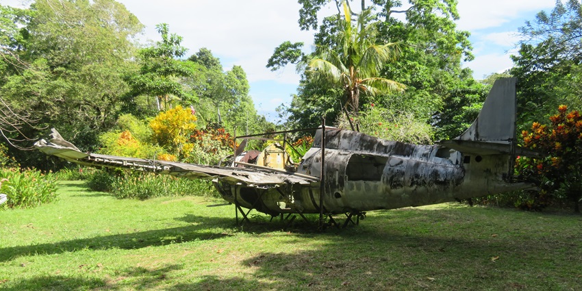 Image of a world war 2 era fighter bomber standing in the Vilu War Museum—Things to do on the Solomon Islands
