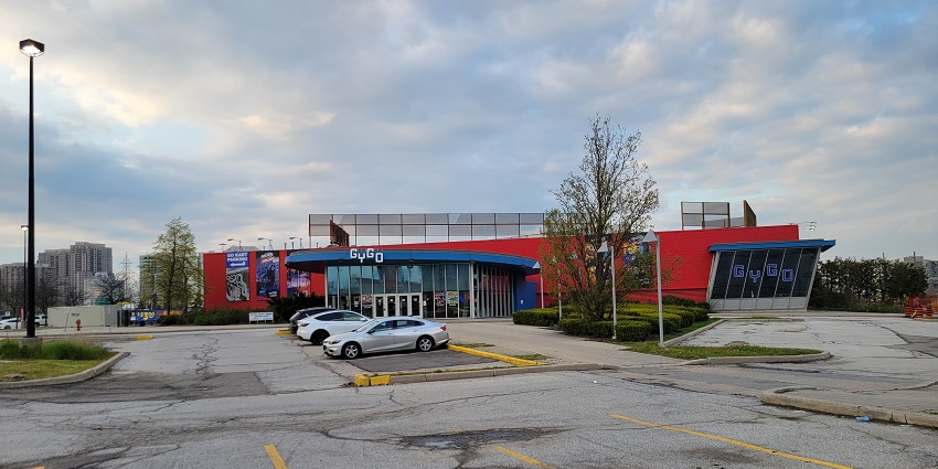 An image of the exterior view of the Playdium entertainment centre in Mississauga