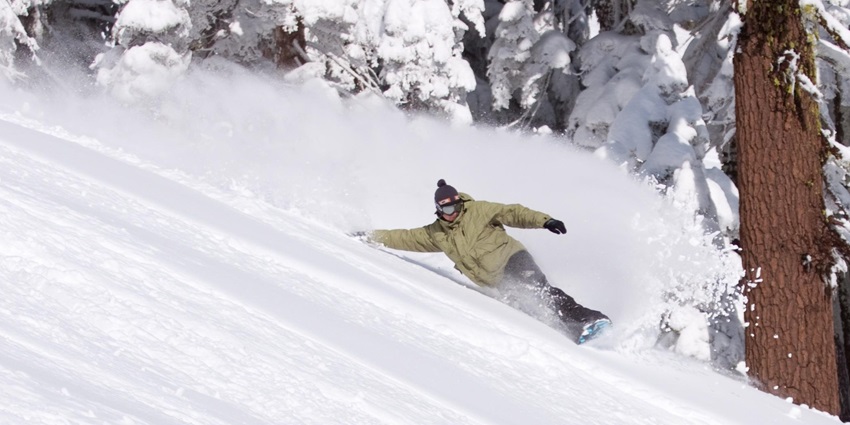 Image of Snowboarding - John Hammond making a turn at Alpine Meadows, Lake Tahoe USA