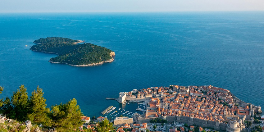 A scenic view of Lokrum Island, one of the peaceful places to visit in Dubrovnik, Croatia