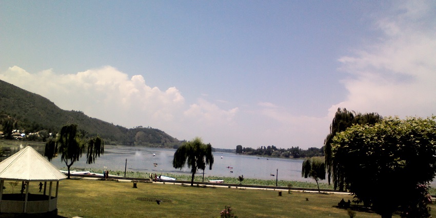 Manasbal lake with a large and greenish water body, near the Wular lake
